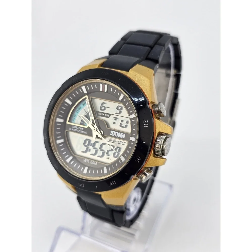 Men's Analog Digital Watch 45MM Day/Date Black Gray Bracelet Band 7